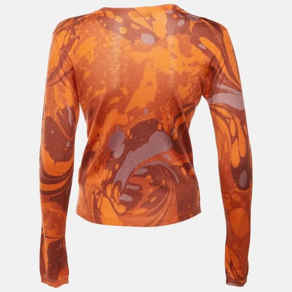 Bottega Veneta Orange Printed Cashmere & Silk Cardigan S - Picture 2 of 5